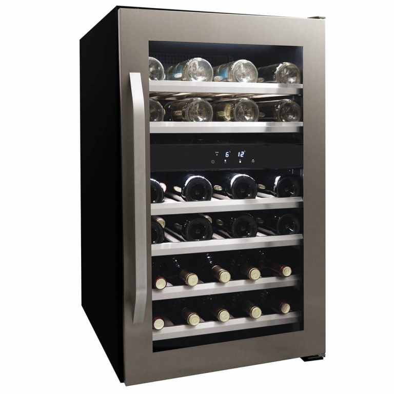 DWC114KD1BSS Danby 46 Bottle Freestanding, Dual Zone Wine Cooler in